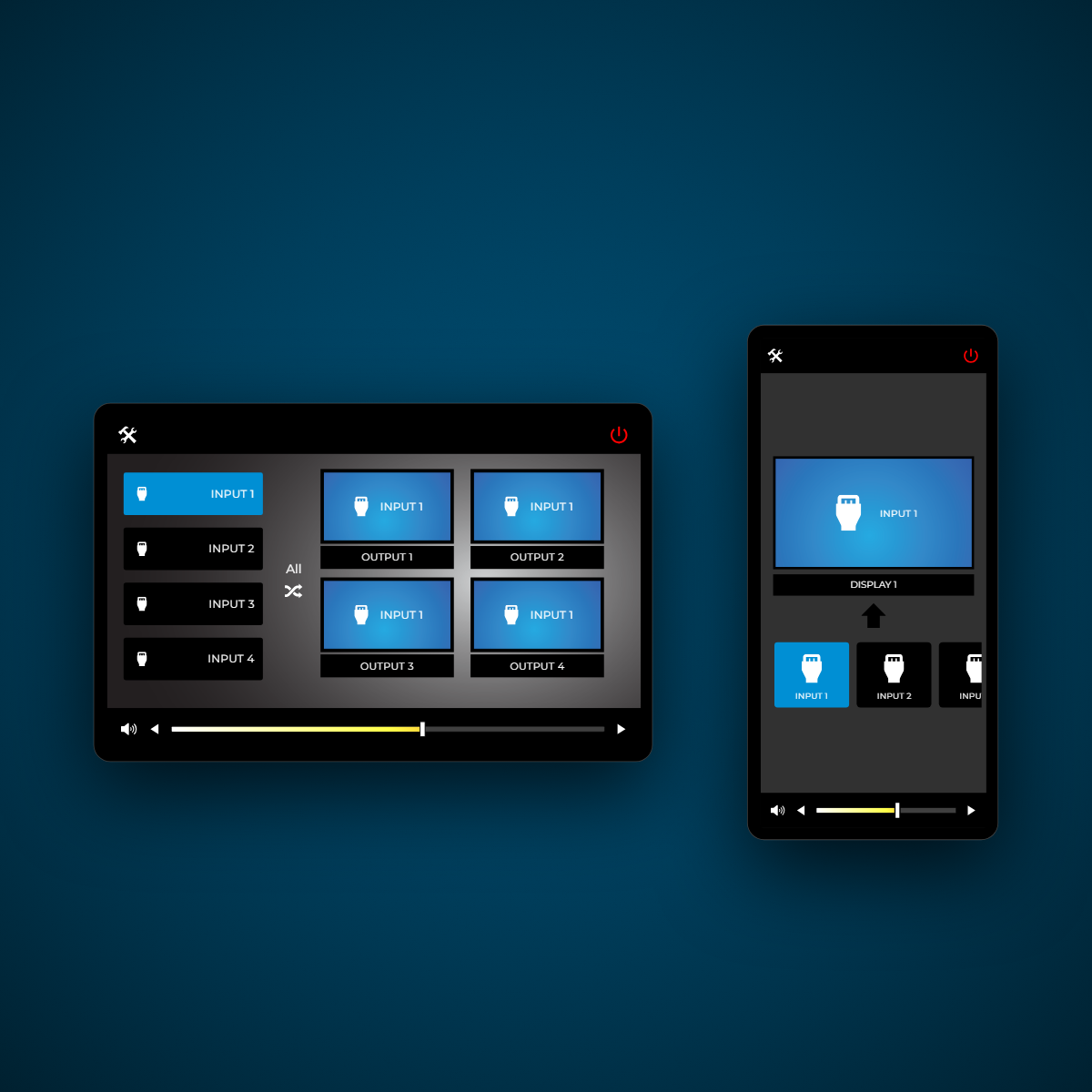 CTRLbot IoT running the same room controls on a tablet and Android phone