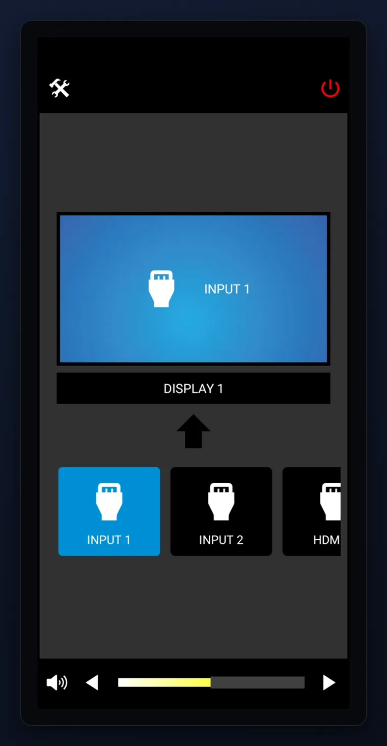 Phone End User Interface showing source selection and volume