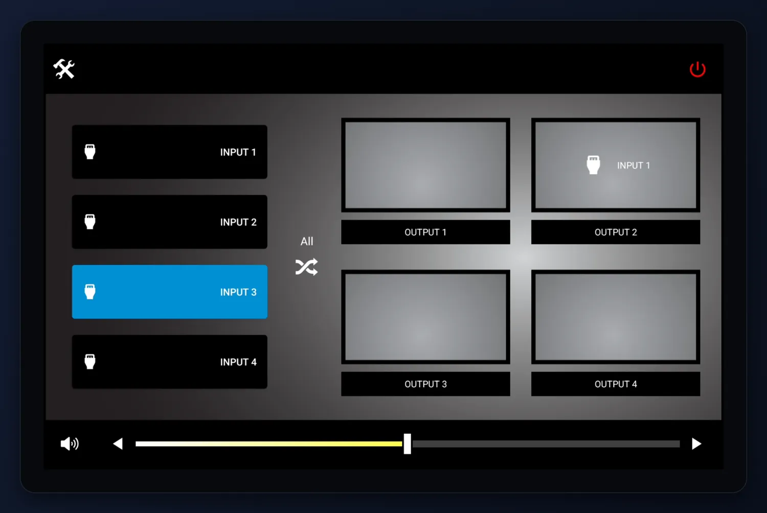 Tablet matrix view with Input 3 selected