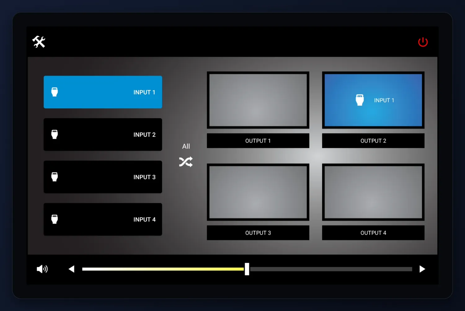 Tablet matrix routing with output 2 selected